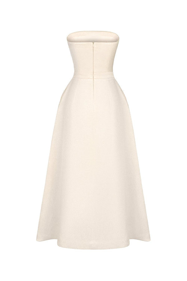 AIIZIE STRAPLESS STRAIGHT NECK MIDI DRESS IN CREAM WHITE - product image