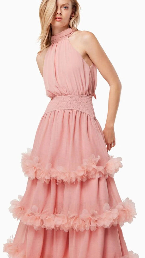 AIIZIE NEREIDA TIERED MIDI DRESS IN PALE ORANGE - product image