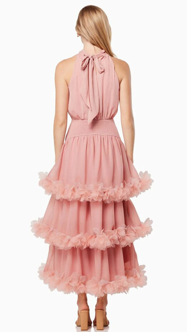 AIIZIE NEREIDA TIERED MIDI DRESS IN PALE ORANGE - product image