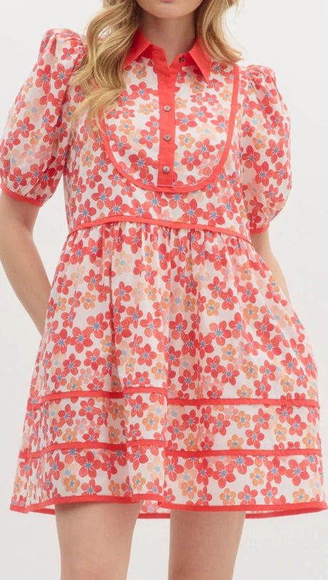 FLORAL PRINT COLLARED MINI DRESS