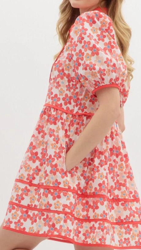 FLORAL PRINT COLLARED MINI DRESS