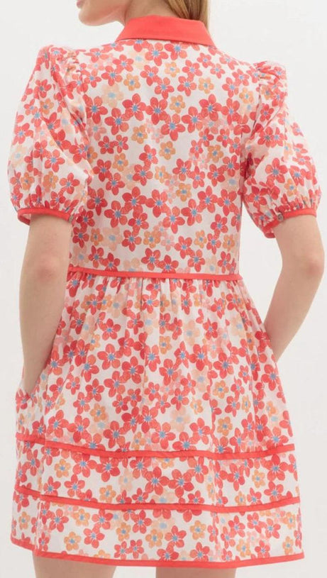 FLORAL PRINT COLLARED MINI DRESS