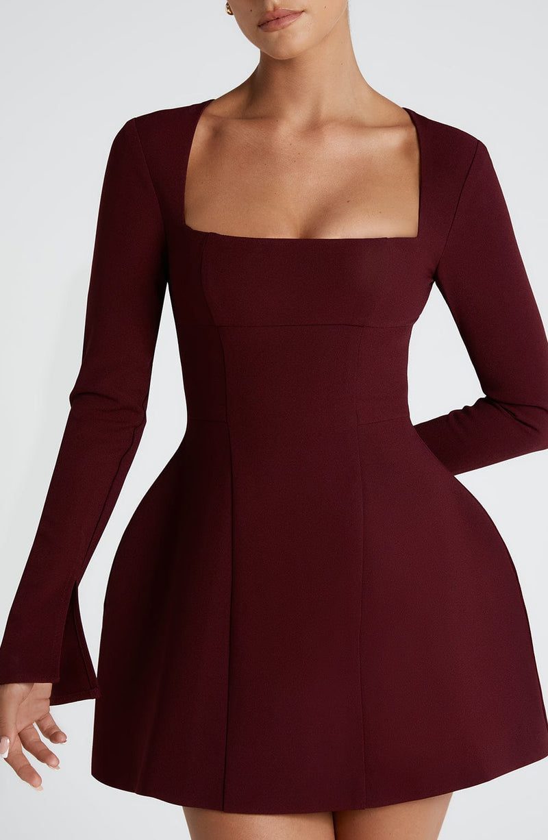 Esme square neck Mini Dress in Cherry Lacquer