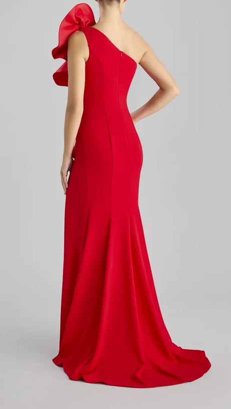 SUZANNE FLOWER MERMAID CREPE MAXI DRESS IN RED
