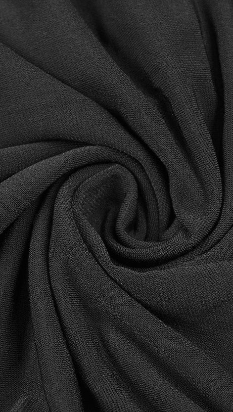 CARA BLACK OFF-SHOULDER RUCHED BODYCON MAXI DRESS WITH ROPE EMBELLISHED