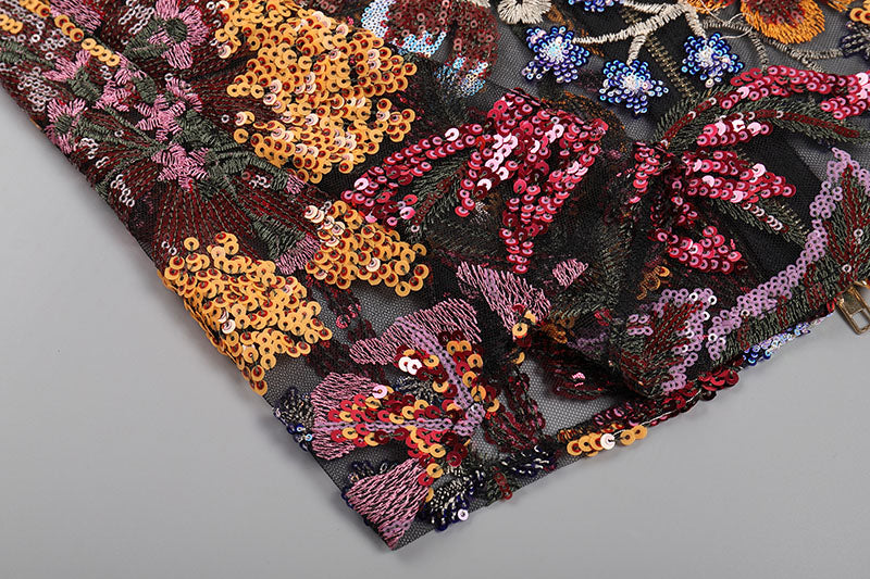 STRAPLESS DAHLIA SEQUINS EMBROIDERED MAXI DRESS