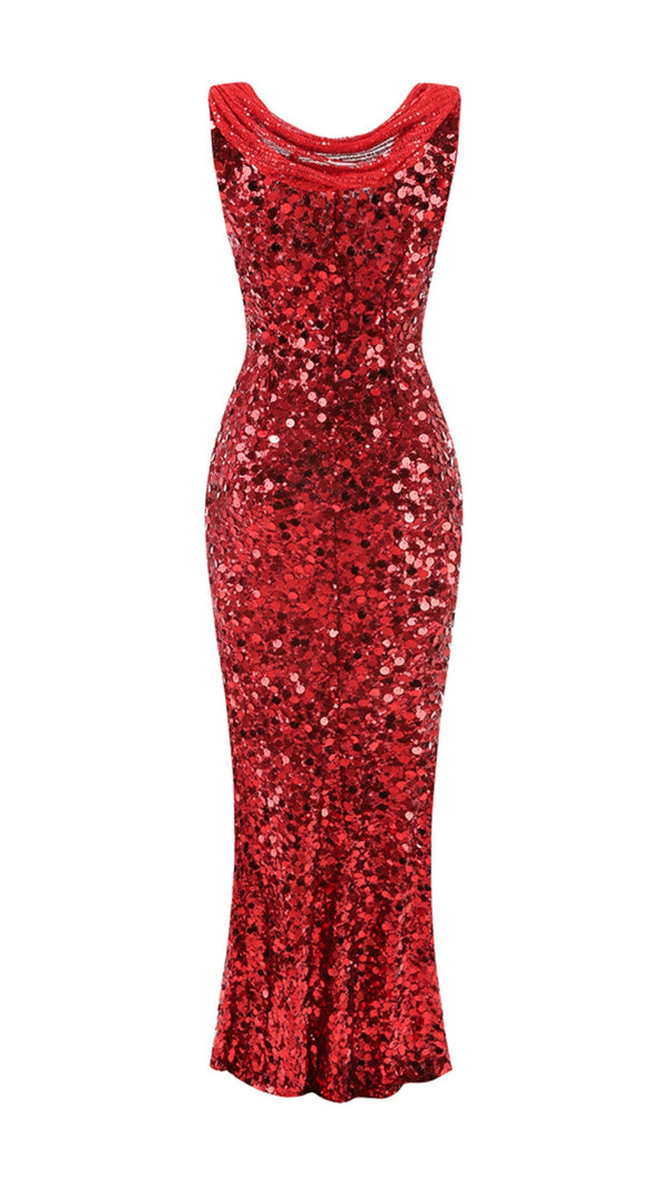 AIIZIE BASIA SLEEVELESS SEQUIN MAXI DRESS IN RED - product image
