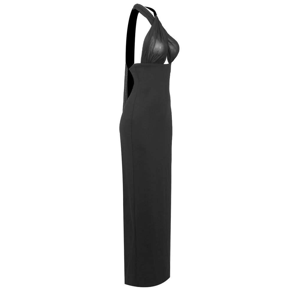AIIZIE MERRY BLACK SHEER MESH UPPER PONTE LOWER MAXI DRESS - product image