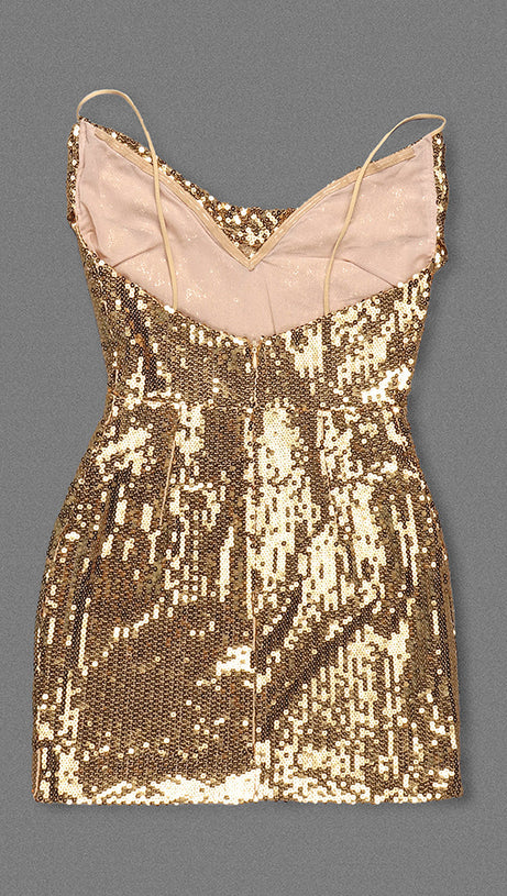 Drapiertes Tüll-Minikleid mit Pailletten in Gold