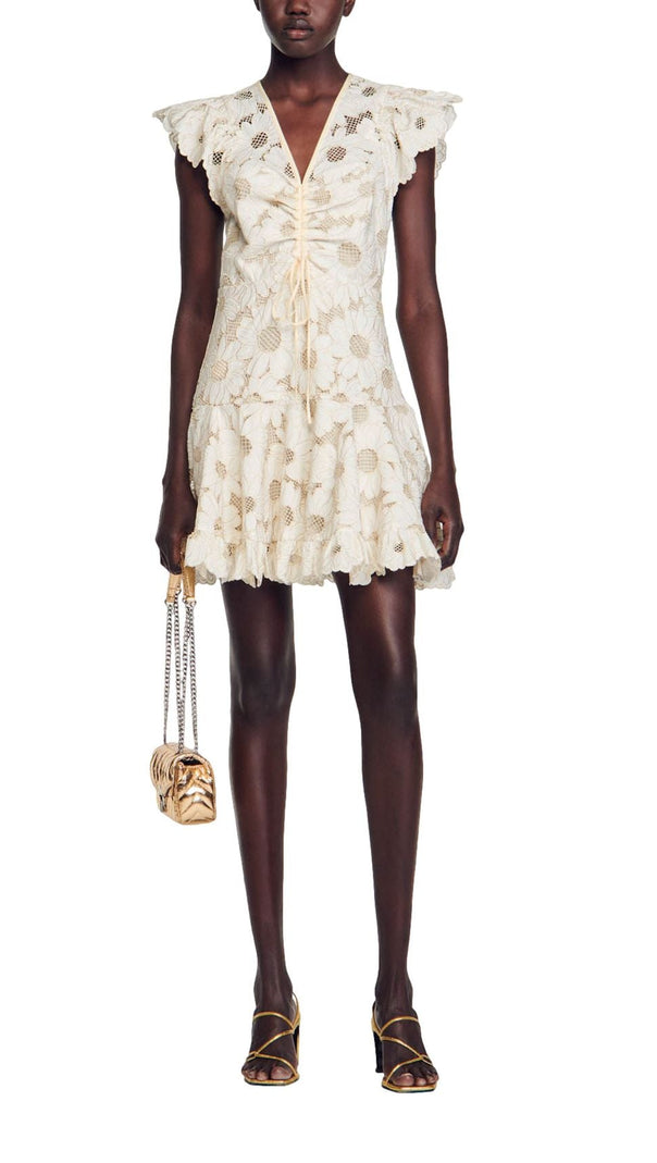 AIIZIE RENATA DAISY GUIPURE V NECK MINI DRESS - product image