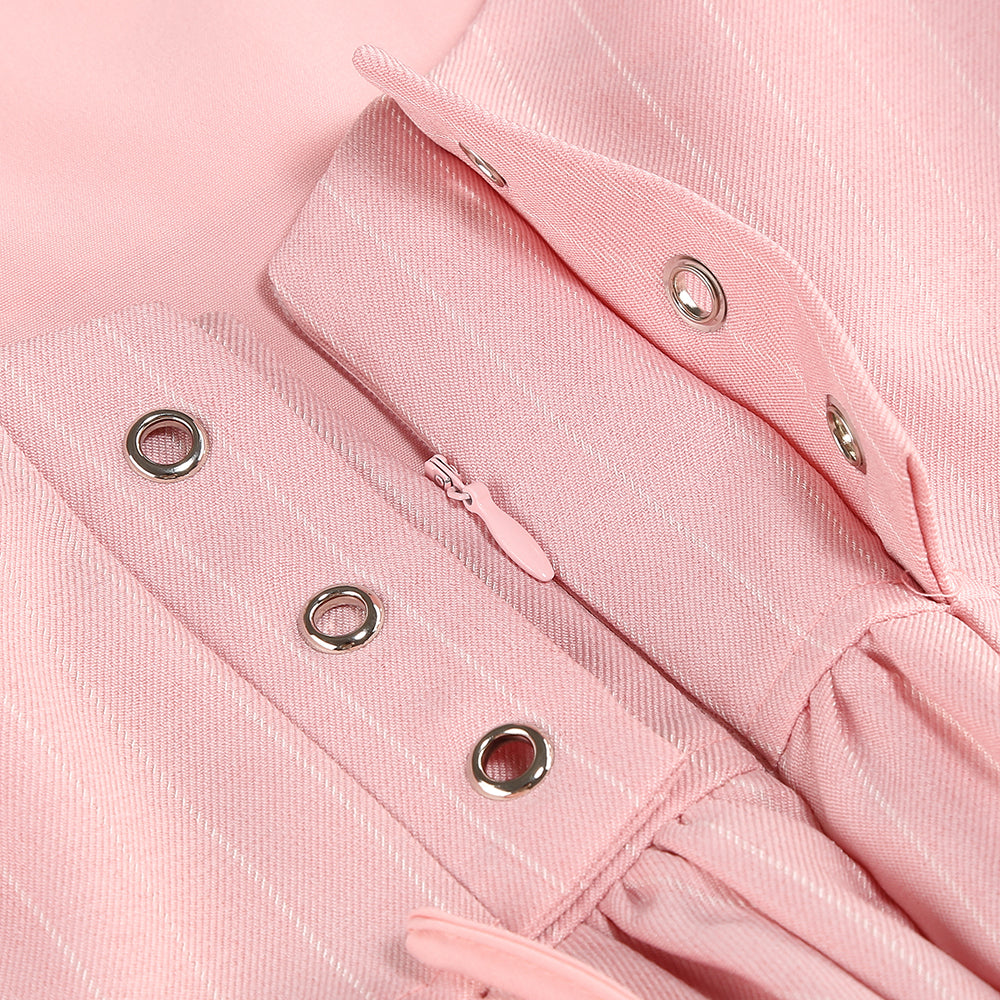 PUFF-KLEID MIT LANGEN ÄRMELN UND KRISTALLKORSETT IN A-LINIE IN PINK