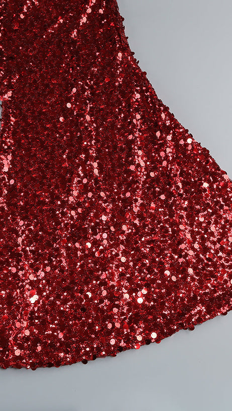 BASIA SLEEVELESS SEQUIN MAXI DRESS IN RED