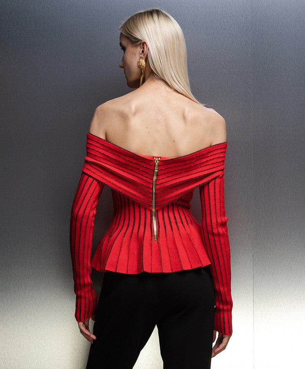 ESTHER STRICK-OFF-SHOULDER-TOP MIT GESTREIFTEN RÜSCHEN