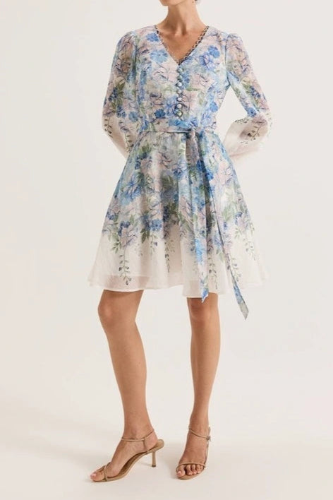 ABITO CORTO CON STAMPA FLOREALE CHELSEA IN AVORIO