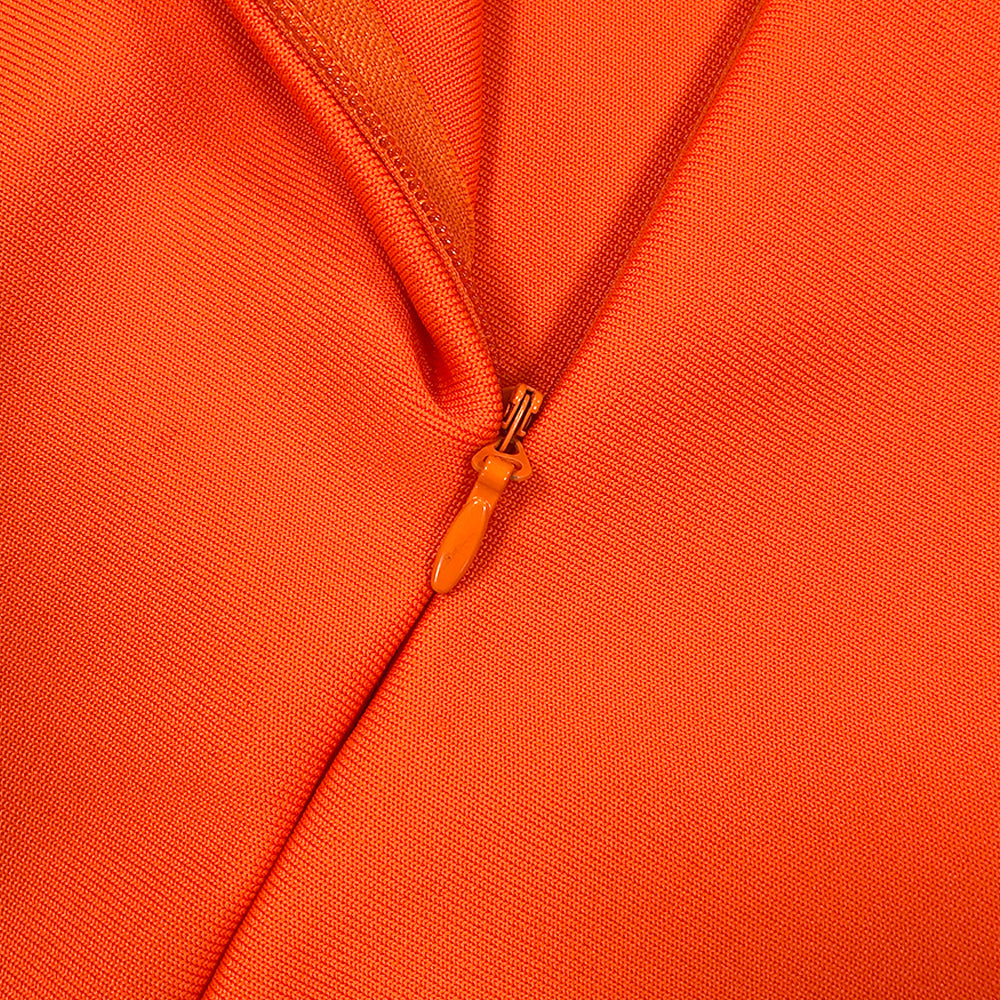 TOBEY – ORANGE MIDIKLEID MIT PERLENVERZIERUNG UND RÜSCHENBESATZ