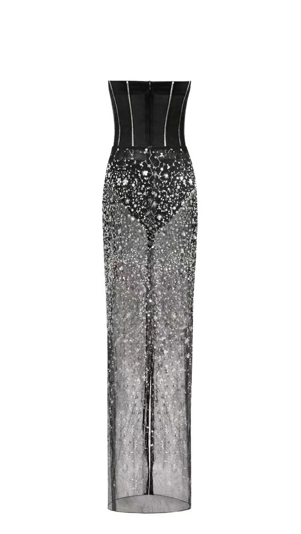 AIIZIE HAZEL CRYSTAL-COVERED STRAPLESS BLACK MAXI DRESS - product image