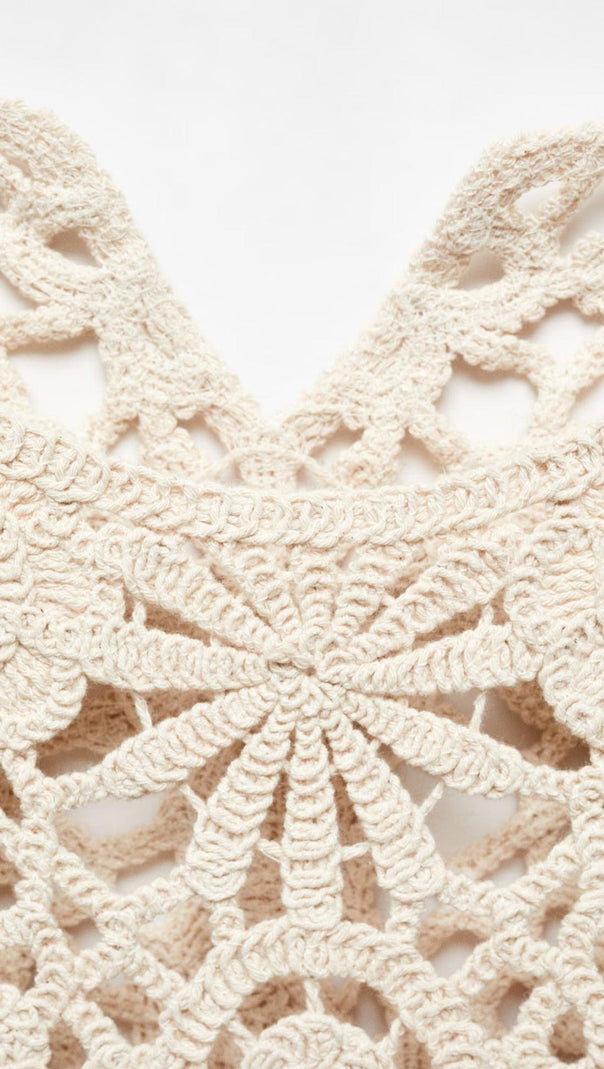 AIIZIE GEORGIA COTTON CROCHET MIDI DRESS IN APRICOT - product image
