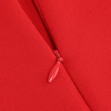 Off-shoulder feather panel red dress