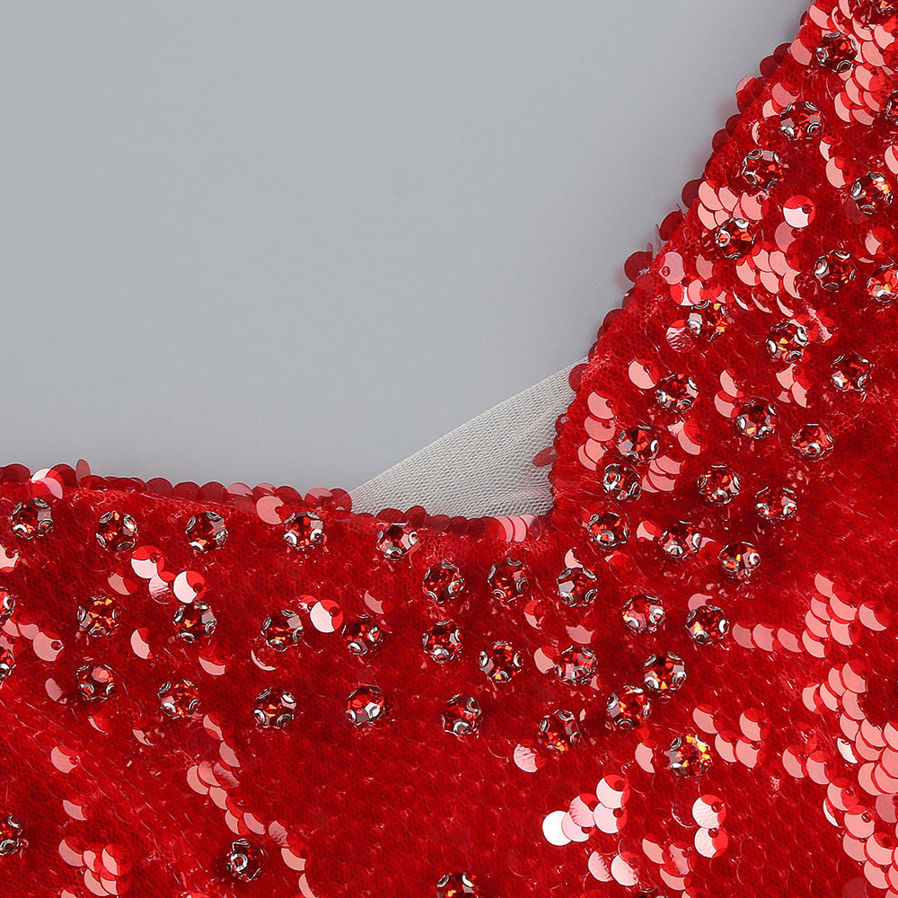 AIIZIE CAITLIN OFF-SHOULDER SEQUIN MIDI DRESS IN RED - product image