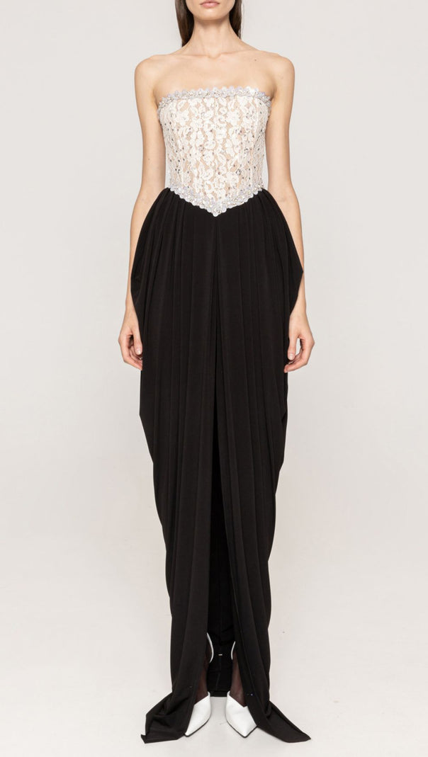 AIIZIE Jordy Strapless Beaded Lace Maxi Dress: Elegant Evening Gown for Special Occasions - product image