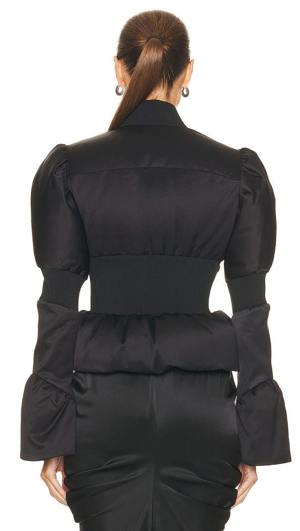 AIIZIE OLIVE PADDED SATIN PEPLUM JACKET - product image