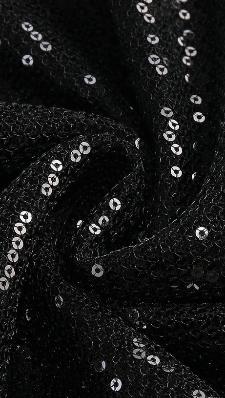 Vivien – Schulterfreies Maxi-Ballkleid mit Pailletten in Schwarz