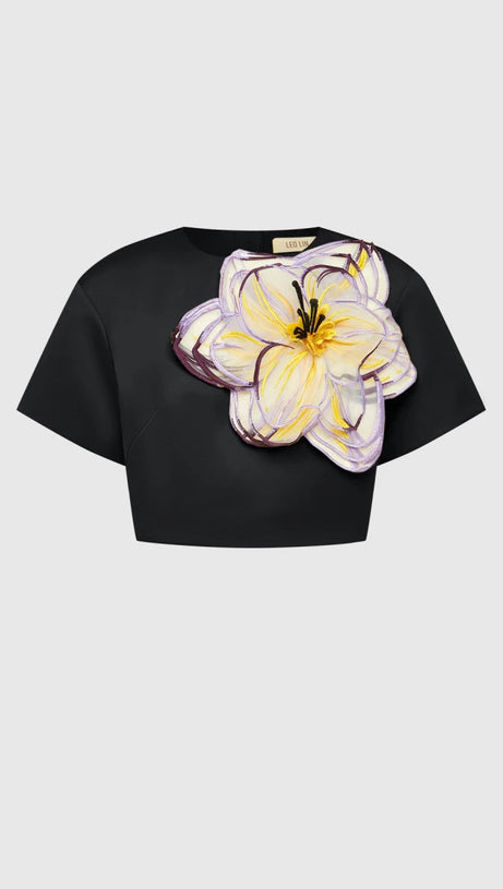 INDIE APPLIQUÉ SLEEVE IRIS PRINT SET IN BLACK