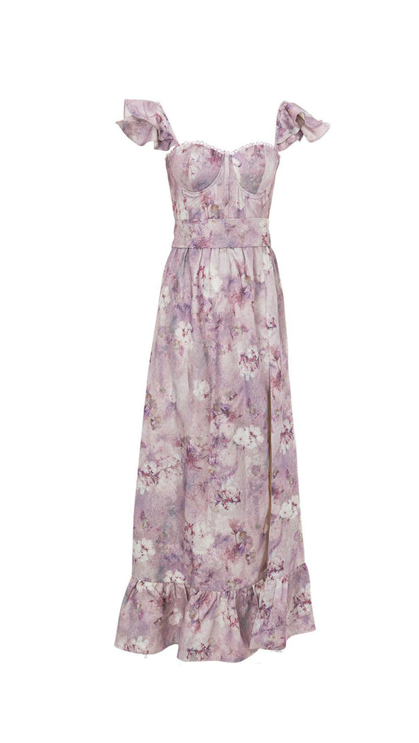 AIIZIE CROIX PURPLE FLORAL PRINTED MAXI DRESS - product image