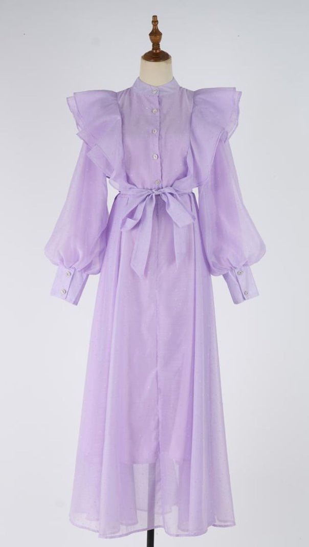 AIIZIE Jolanda Sparkle Ruffle Maxi Dress - Elegant Long Sleeve Gown - product image
