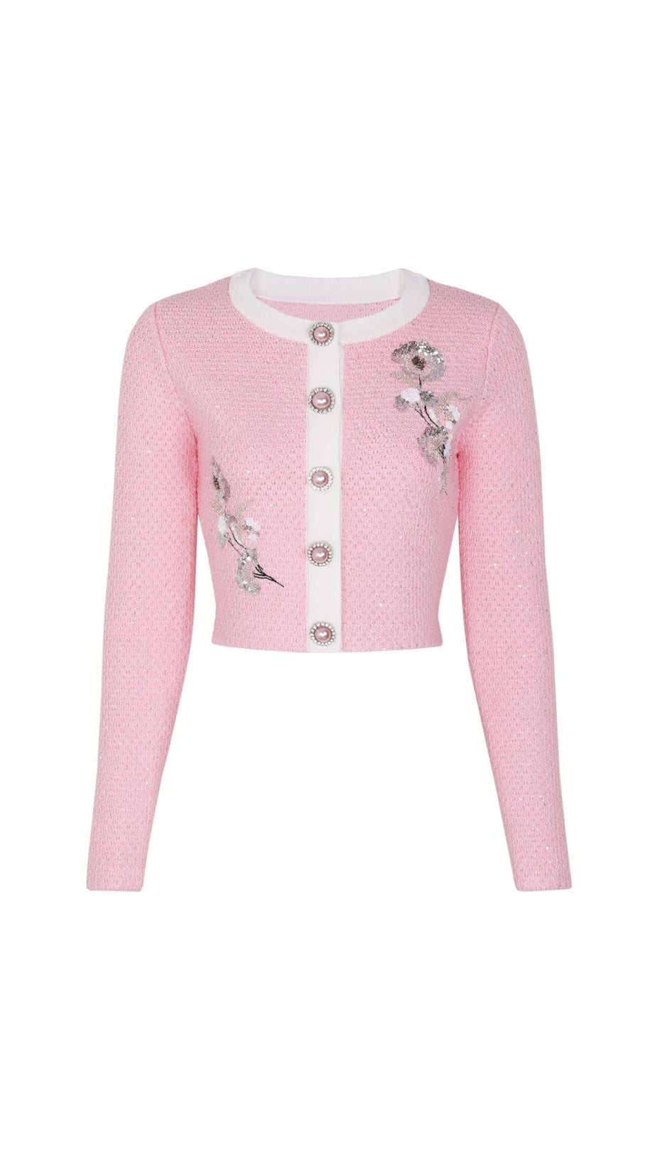 Chic Pink Sequin Knit Cardigan & Midi Skirt Set