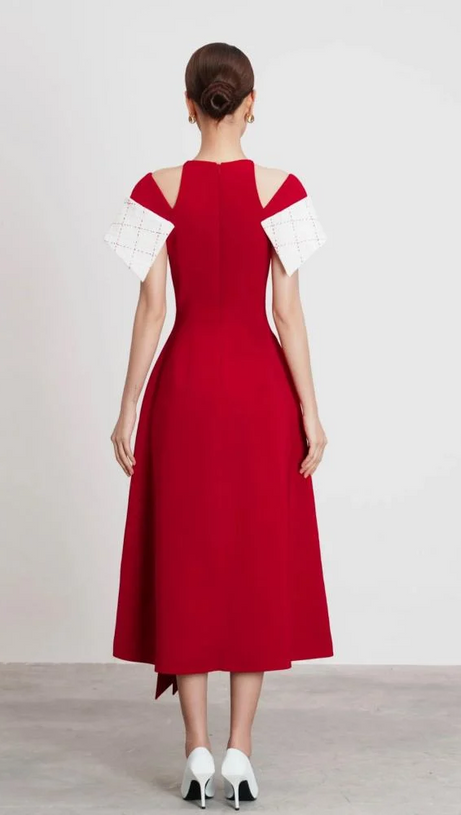 TIFFANY TWO-TONE SLIT MIDI DRESS