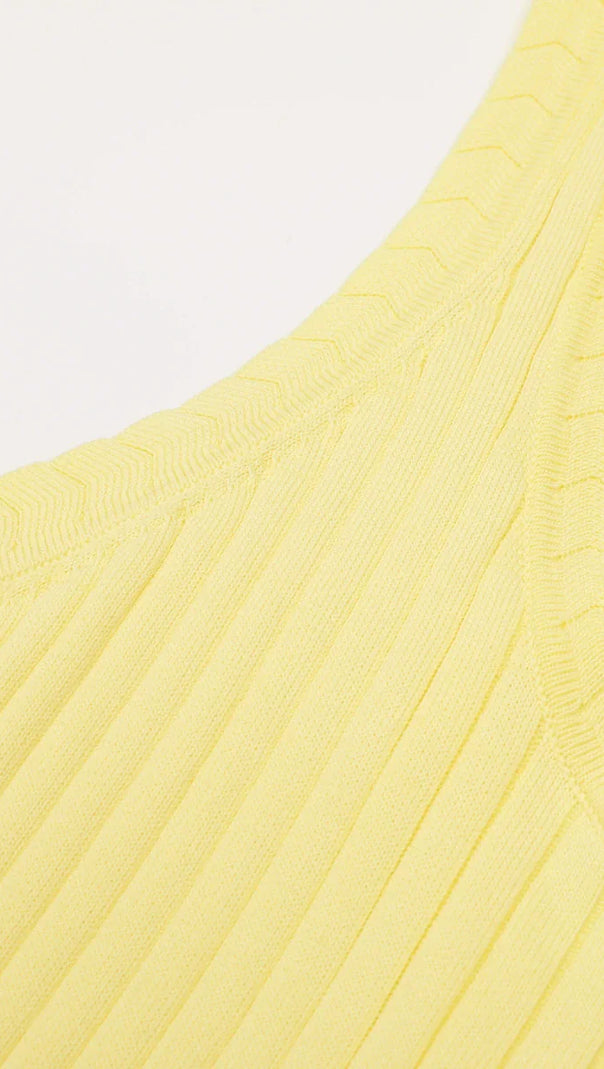 AIIZIE Jackie Yellow Ribbed Knit Maxi Dress & Cardigan Set - product image