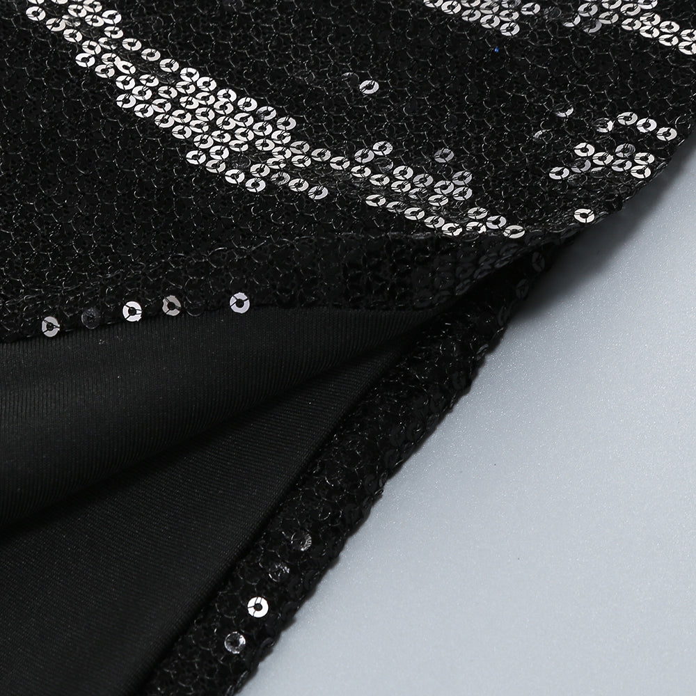 Vivien – Schulterfreies Maxi-Ballkleid mit Pailletten in Schwarz