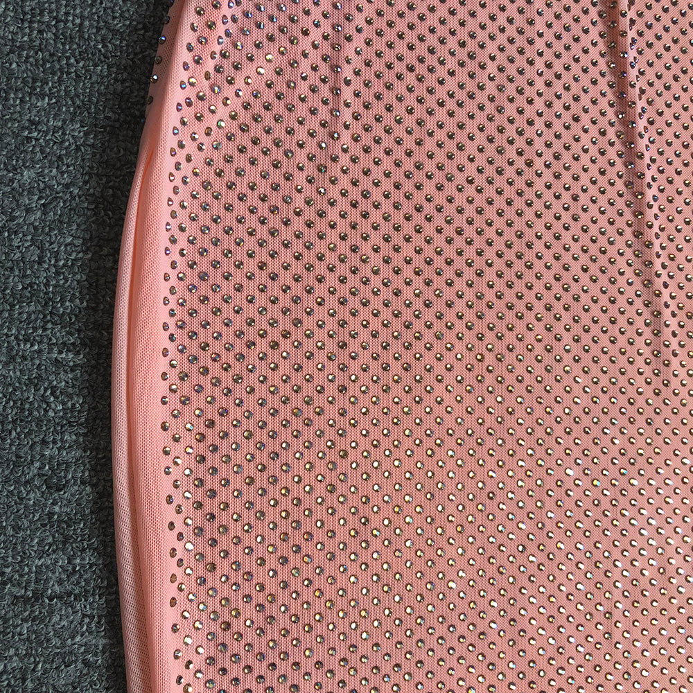 ORANGE, KRISTALLVERZIERTES, figurbetontes MIDIKLEID