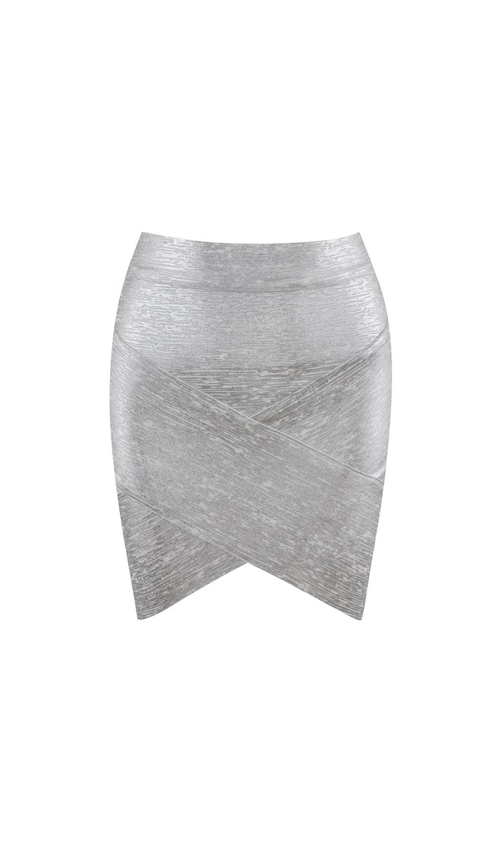 PWYLL SILVER METALLIC BANDAGE MINI SKIRT - CURVE-HUGGING & GLAMOROUS