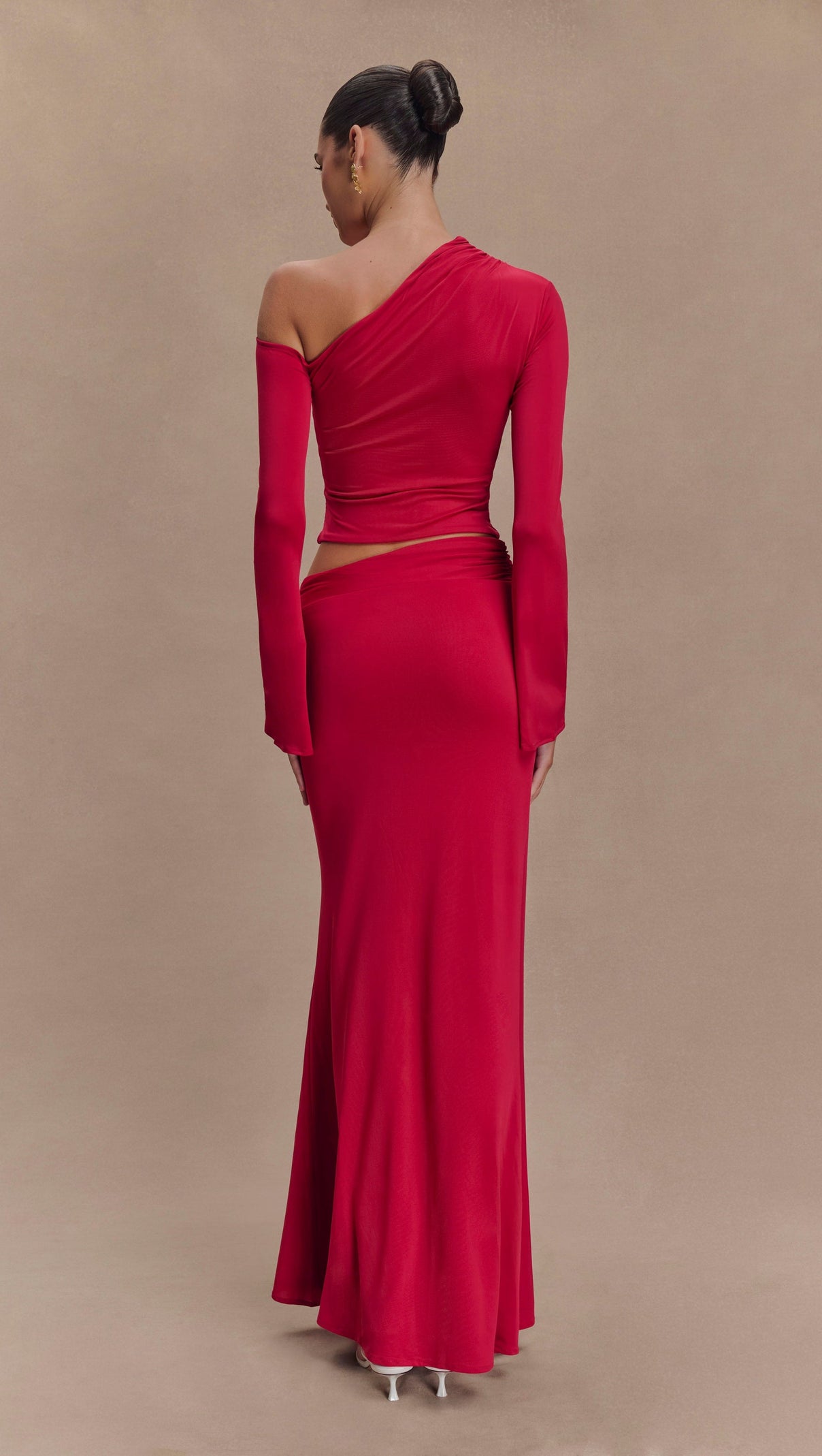 AIIZIE SLANT COLLAR HIGH WAIST SLIM LONG SKIRT RED SUIT - product image
