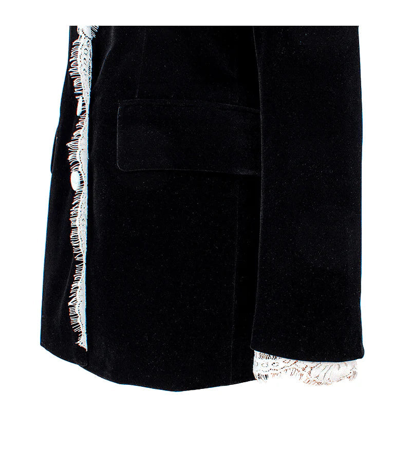 AIIZIE LACE-NECK VELVET BLAZER IN BLACK - product image