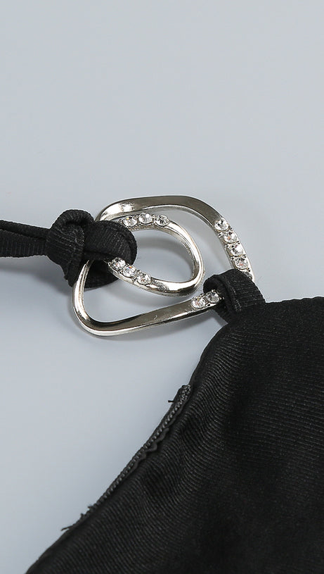 BLACK AND WHITE BEADED MINI DRESS