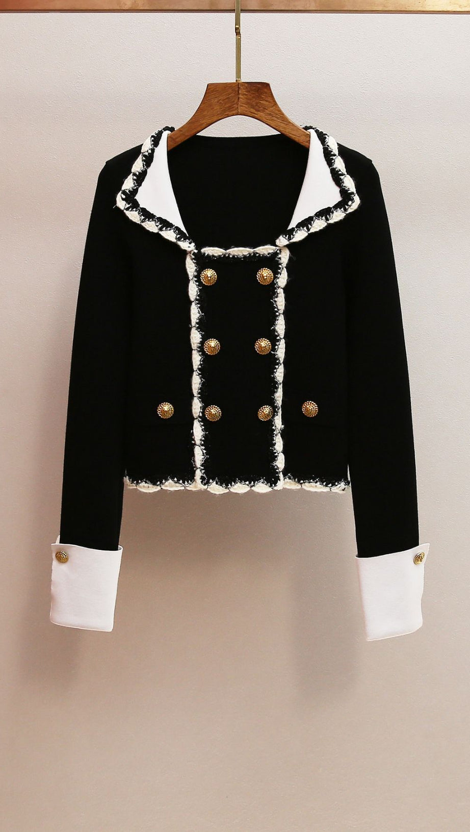 HARINI CHIC BLACK TWEED-TRIM KNIT JACKET