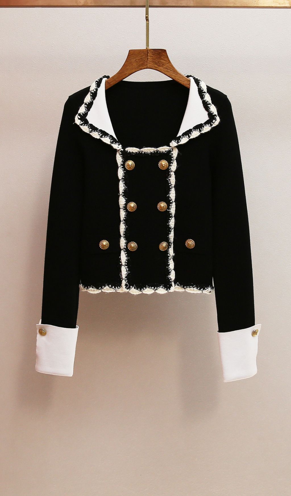 HARINI CHIC BLACK TWEED-TRIM KNIT JACKET