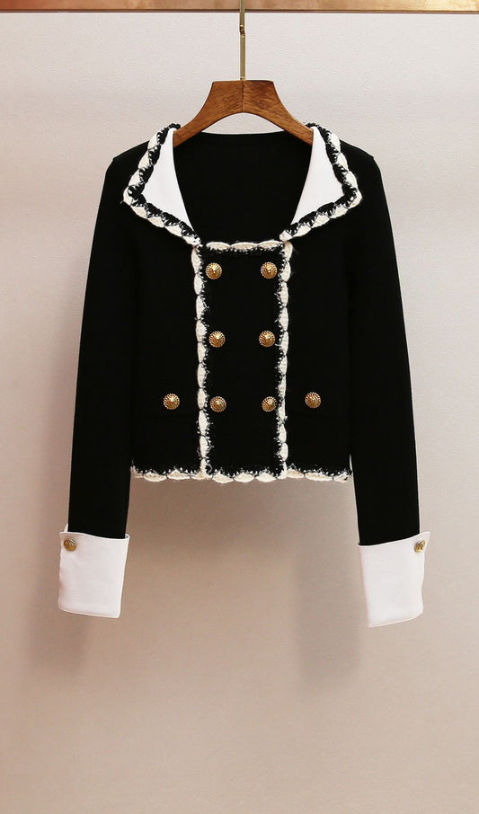 AIIZIE HARINI CHIC BLACK TWEED-TRIM KNIT JACKET - product image