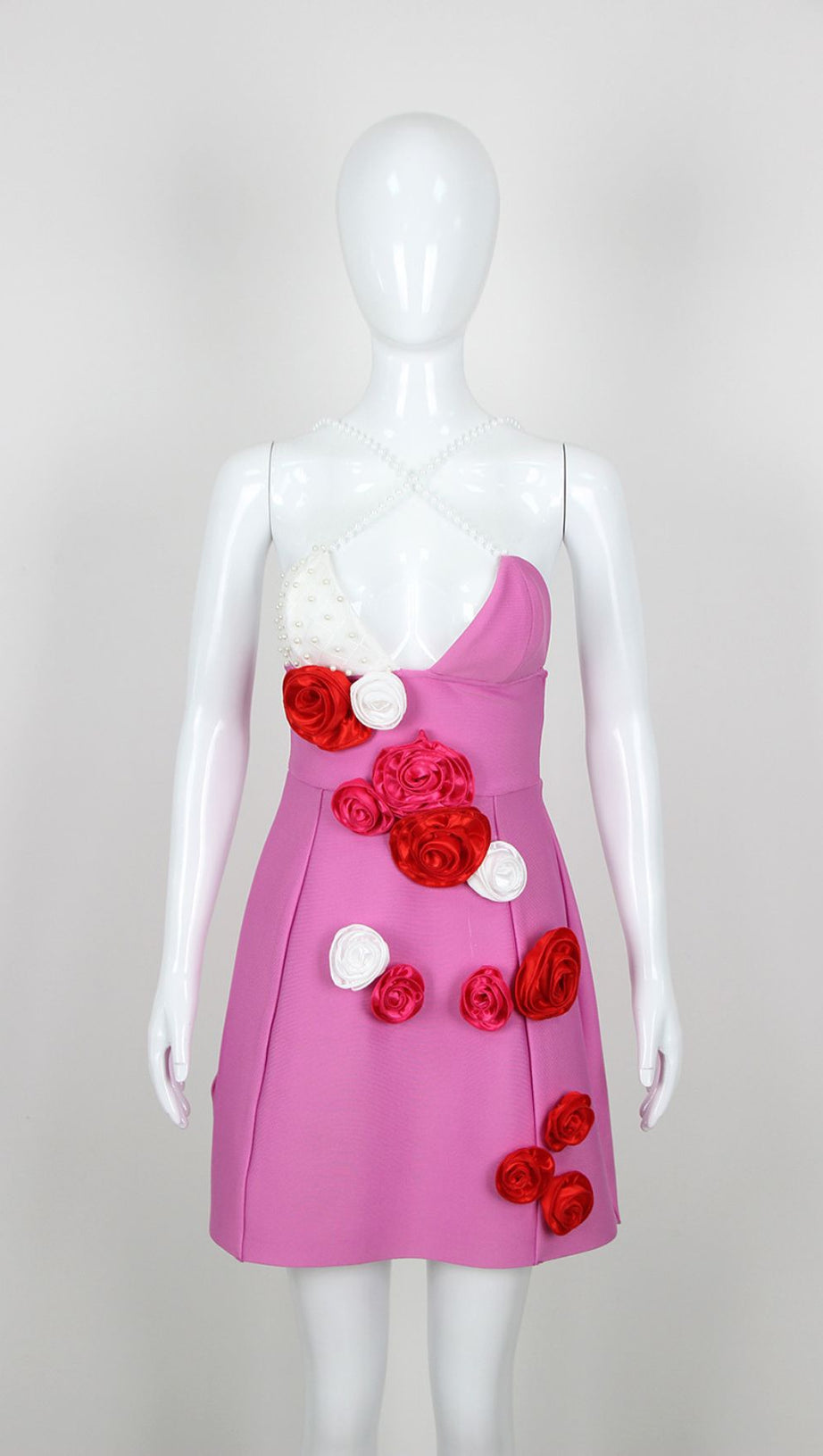 Jovanna Lavender Pearl & 3D Rose Mini Dress - Chic Party Glamour