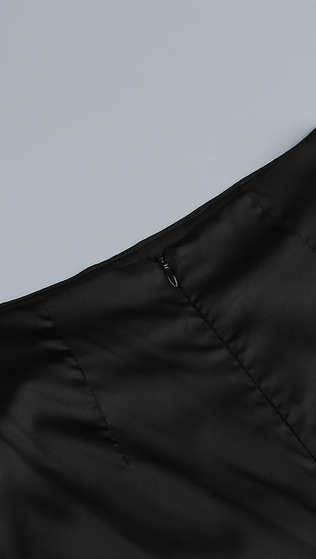 3D WHITE FLOWER ONE-SHOULDER MAXI DRESS IN BLACK