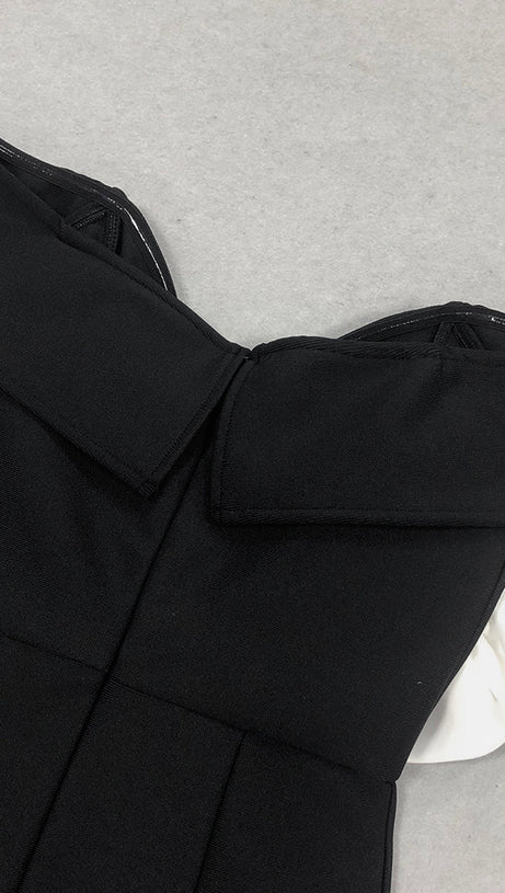 TINA 3D FLOWER EMBELLISHED STRAPLESS HALTER MINI DRESS