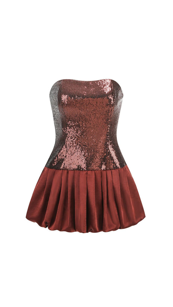 AIIZIE Irén Dazzling Bronze Sequin Strapless Bubble Mini Dress - Perfect for Parties & Cocktails - product image