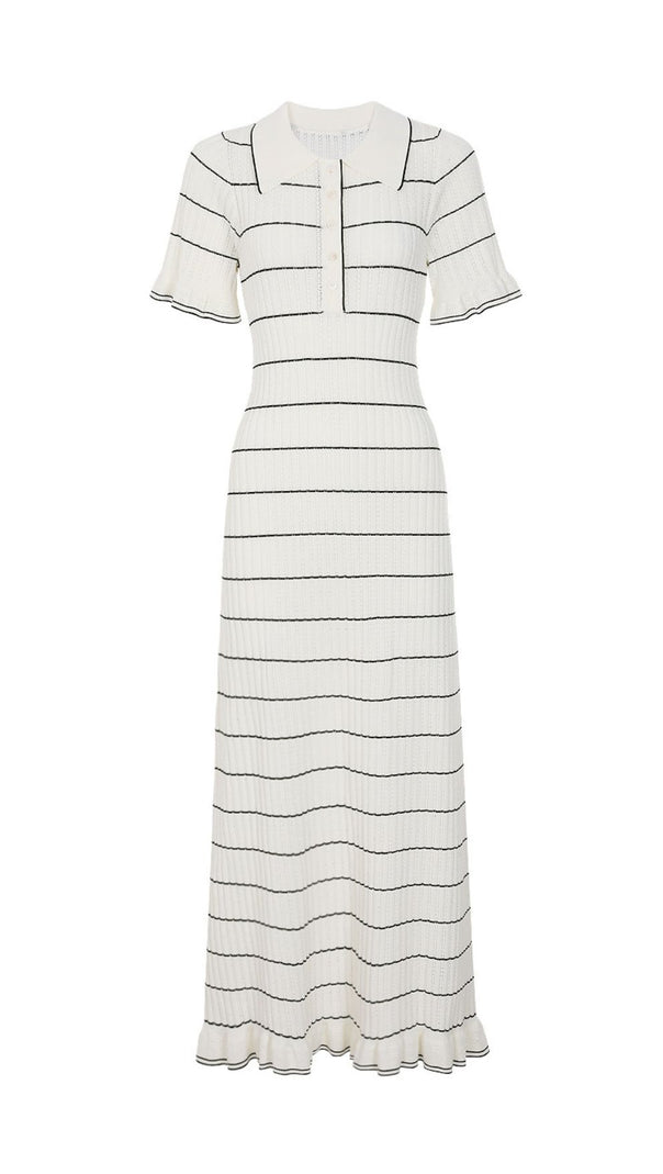 AIIZIE Jyoti Classic Striped Ribbed Knit Polo Midi Dress | Effortless Chic - product image