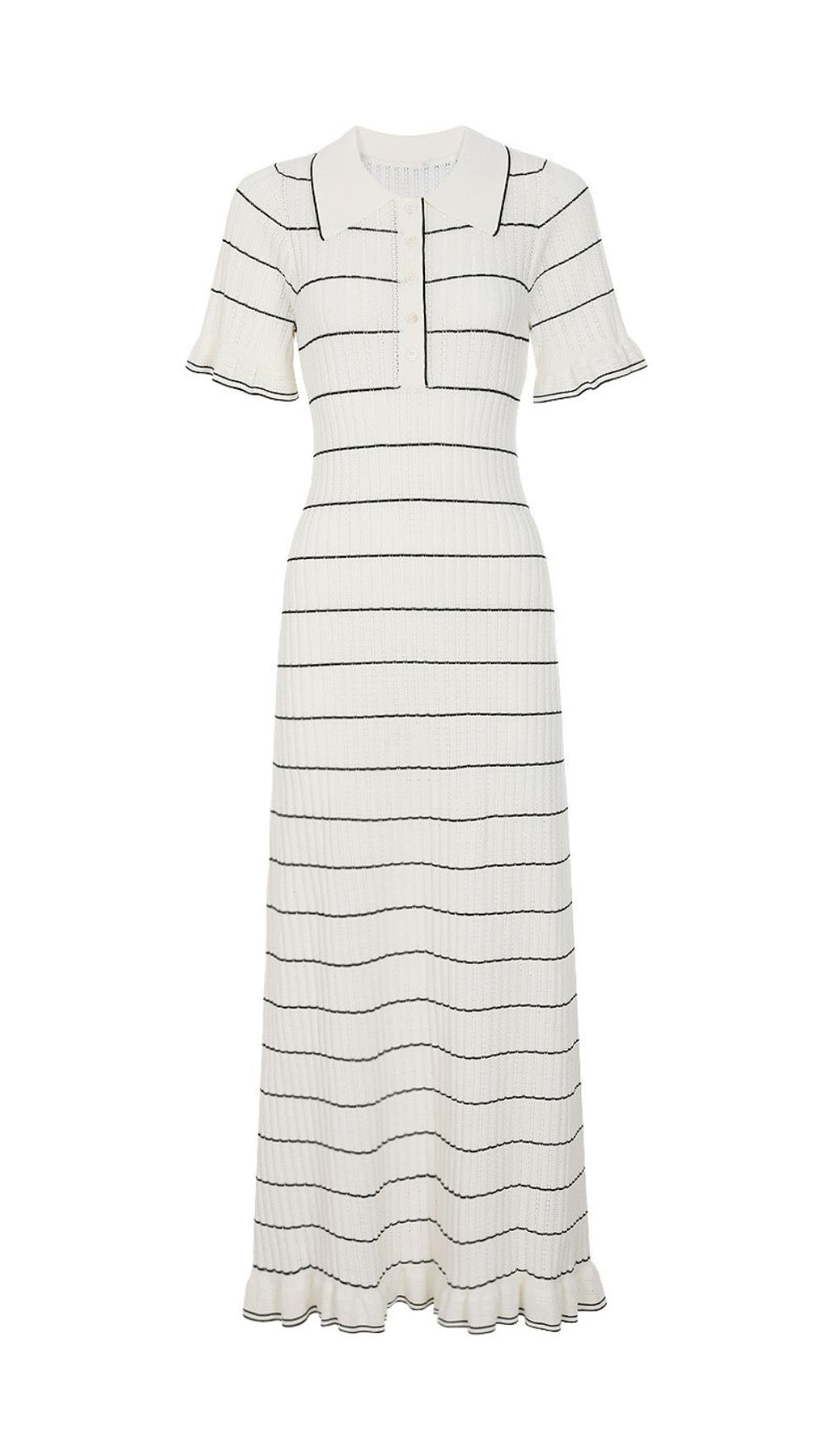 Jyoti Classic Striped Ribbed Knit Polo Midi Dress | Effortless Chic