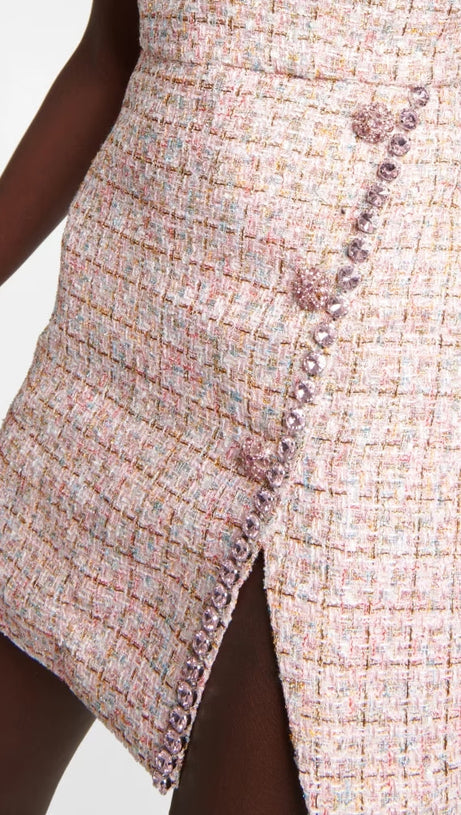 ALEXANDRA DIAMANTÉ TRIM BOUCLE MINI DRESS IN PINK