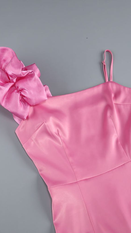 ANDREA PINK FLOWER TRIM STRAP MINI DRESS