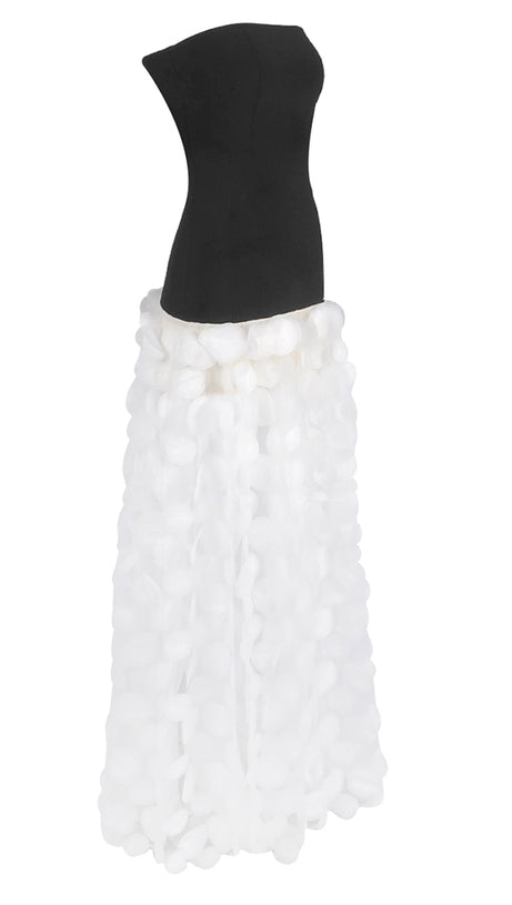 STRAPLESS A LINE MAXI DRESS WITHE